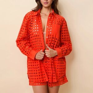 Solid & Striped Eyelet Button-Up Shirt